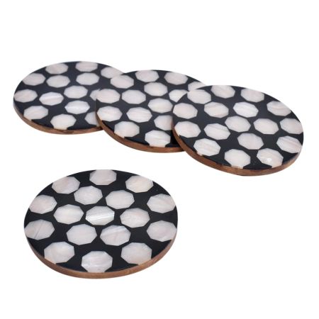 Round Resin and Wood Coasters Set of 4 In Honeycomb Pattern